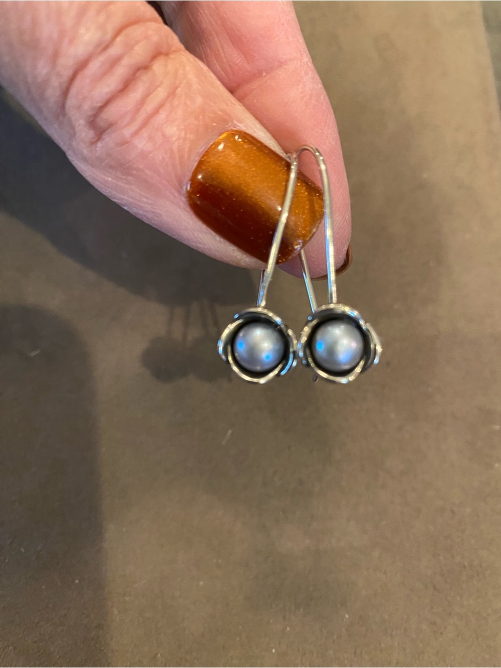 Pandora retired Sterling Silver Pearl Drop Earrings in Gray
